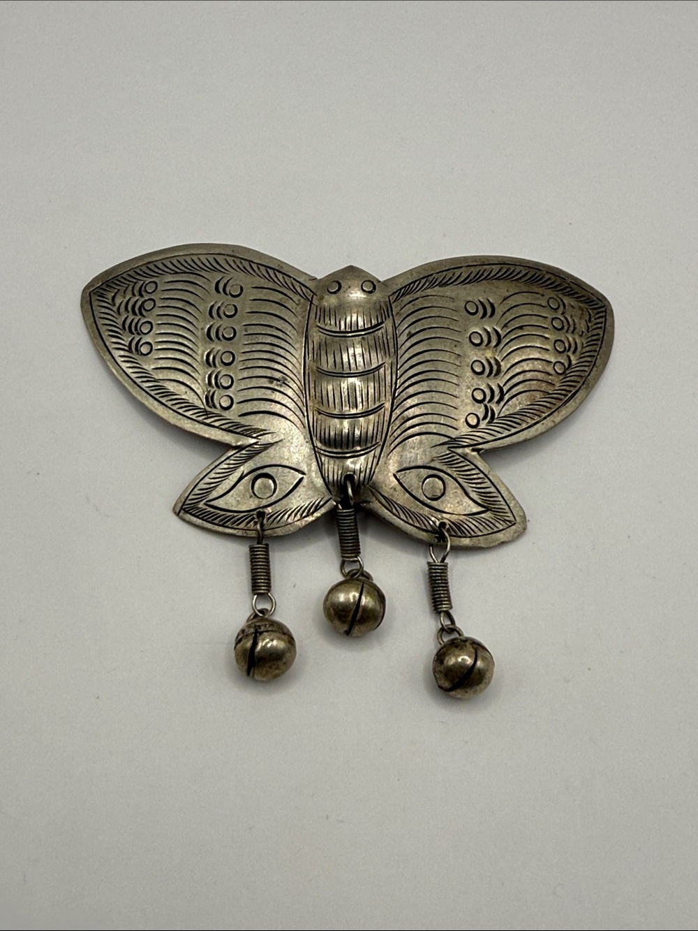Vintage Alpaca Mexico Silver Tone Butterfly Beaded Statement Brooch Pin
